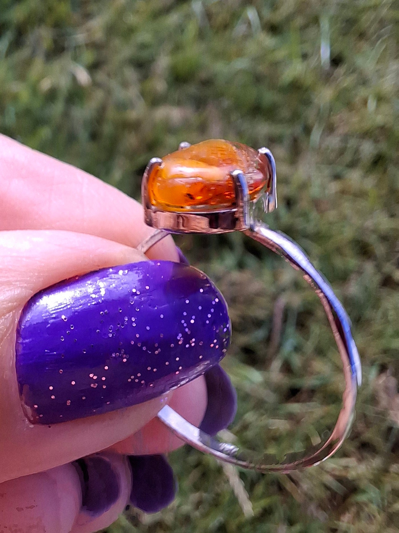 Baltic Amber Ring, size large X, 925 Silver, Fossil (Ref: AR35)