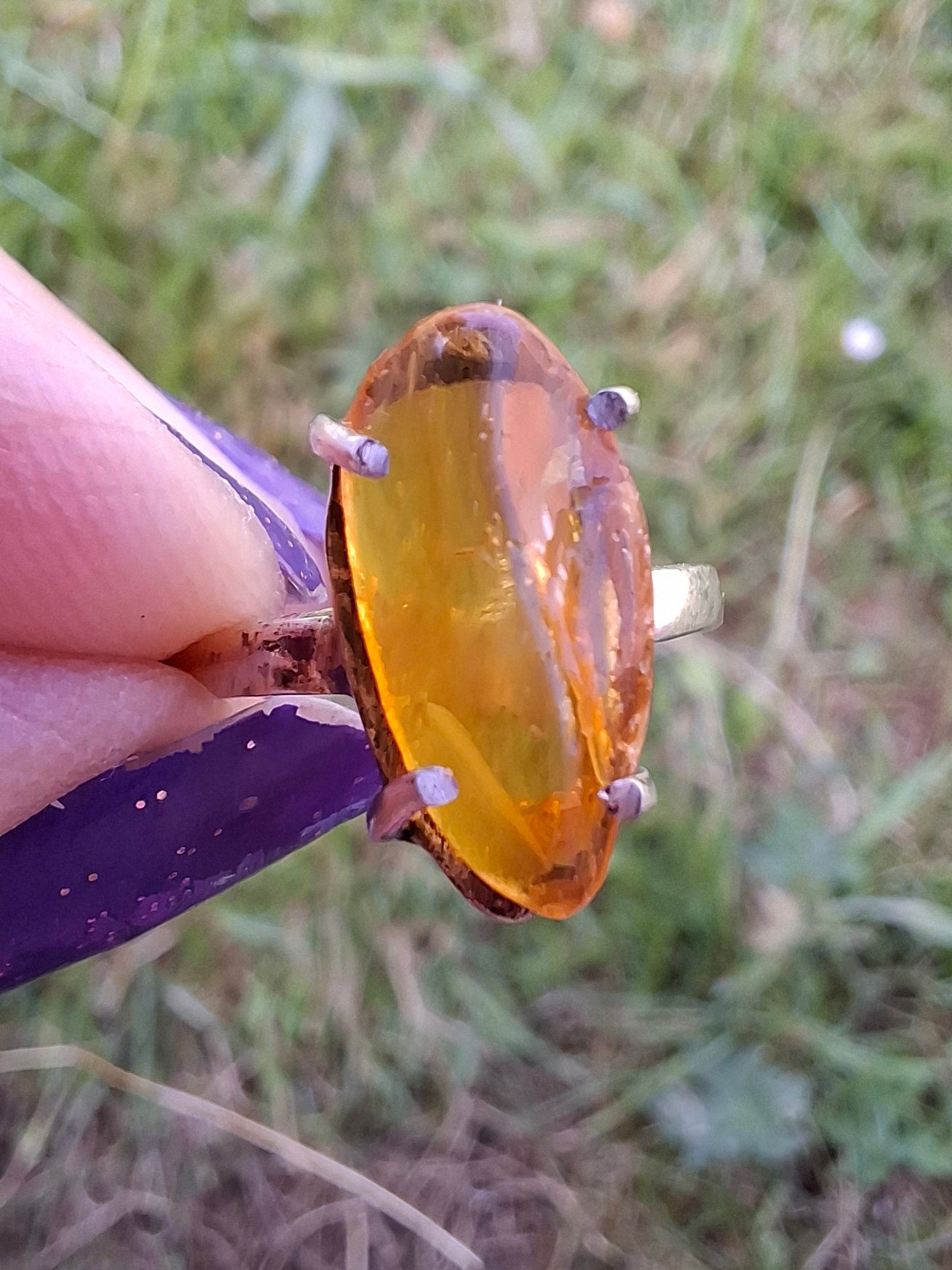 Baltic Amber Ring, size large J/small K, 925 Silver, Fossil (Ref: AR30)