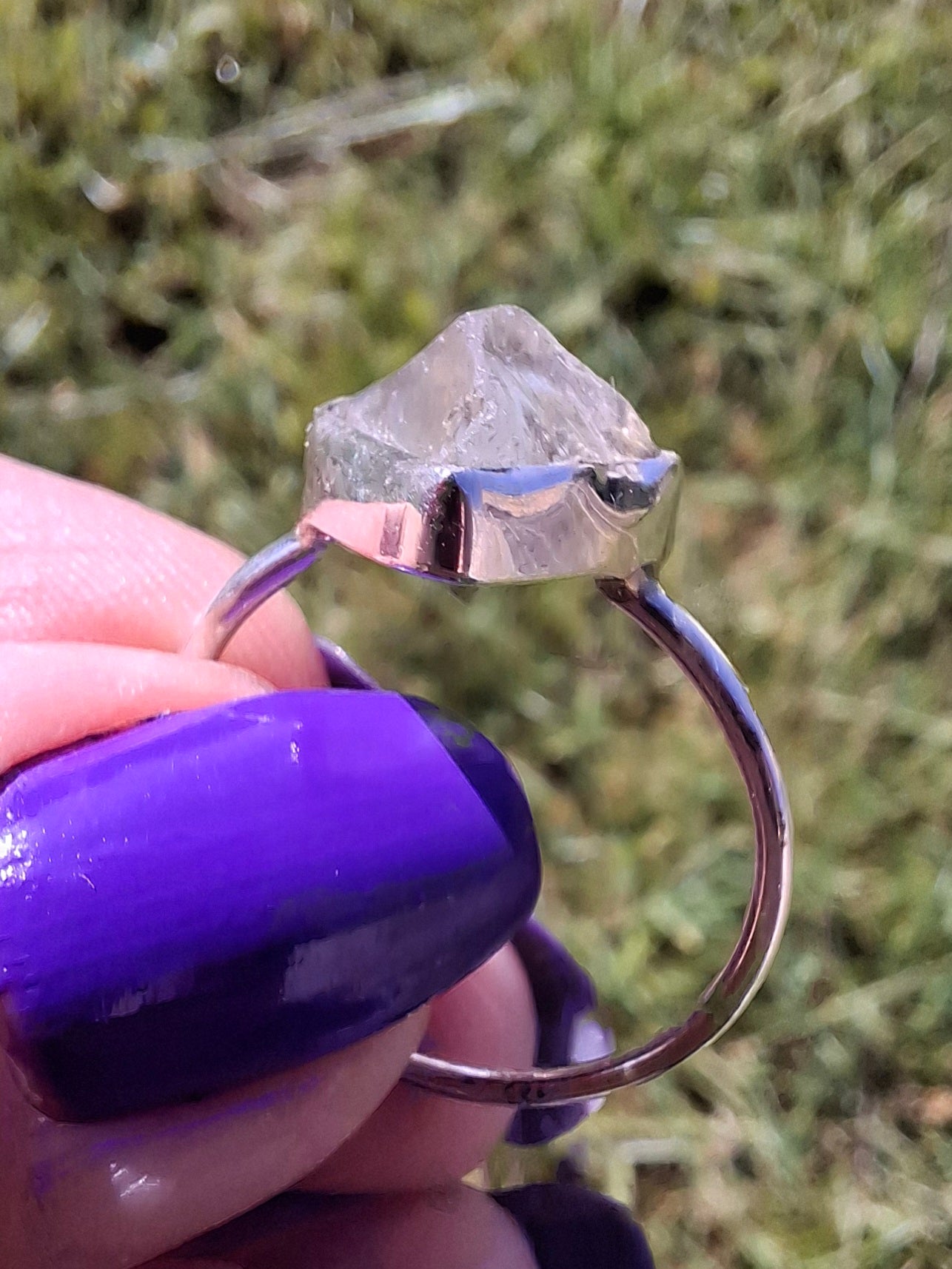 Libyan Desert Glass Ring, size large S, 925 Silver, Tektite (Ref: LR46)