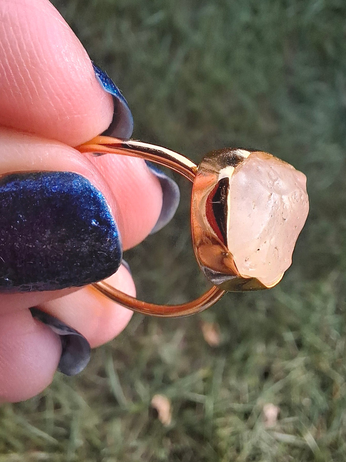 Libyan Desert Glass Ring, 14K GOLD Plated, size R, Tektite (Ref: LR66)