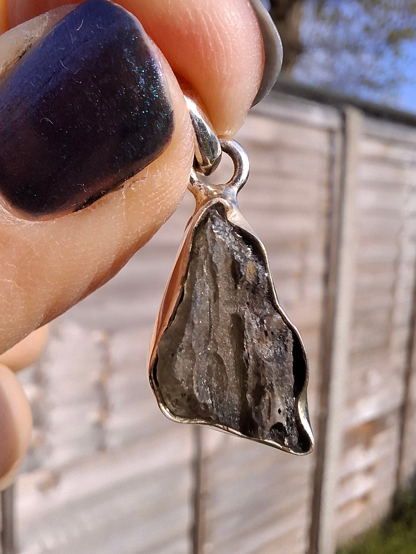 Moldavite Pendant, 925 Silver, Tektite (Ref: P8)