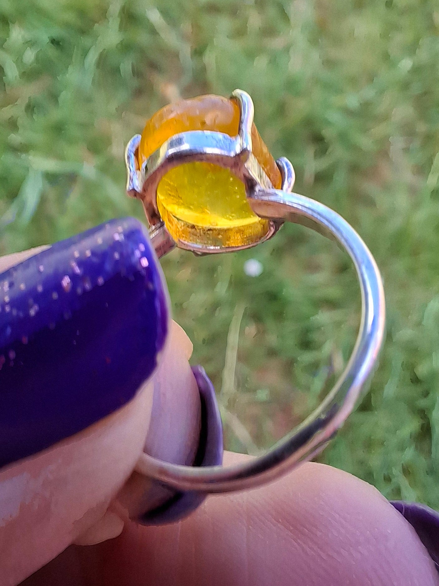 Baltic Amber Ring, size large K, 925 Silver, Fossil (Ref: AR31)