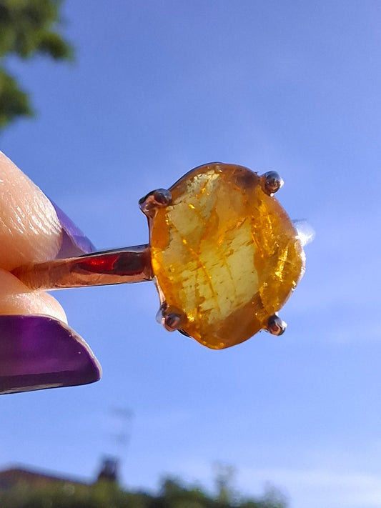 Baltic Amber Ring, size large X, 925 Silver, Fossil (Ref: AR33)