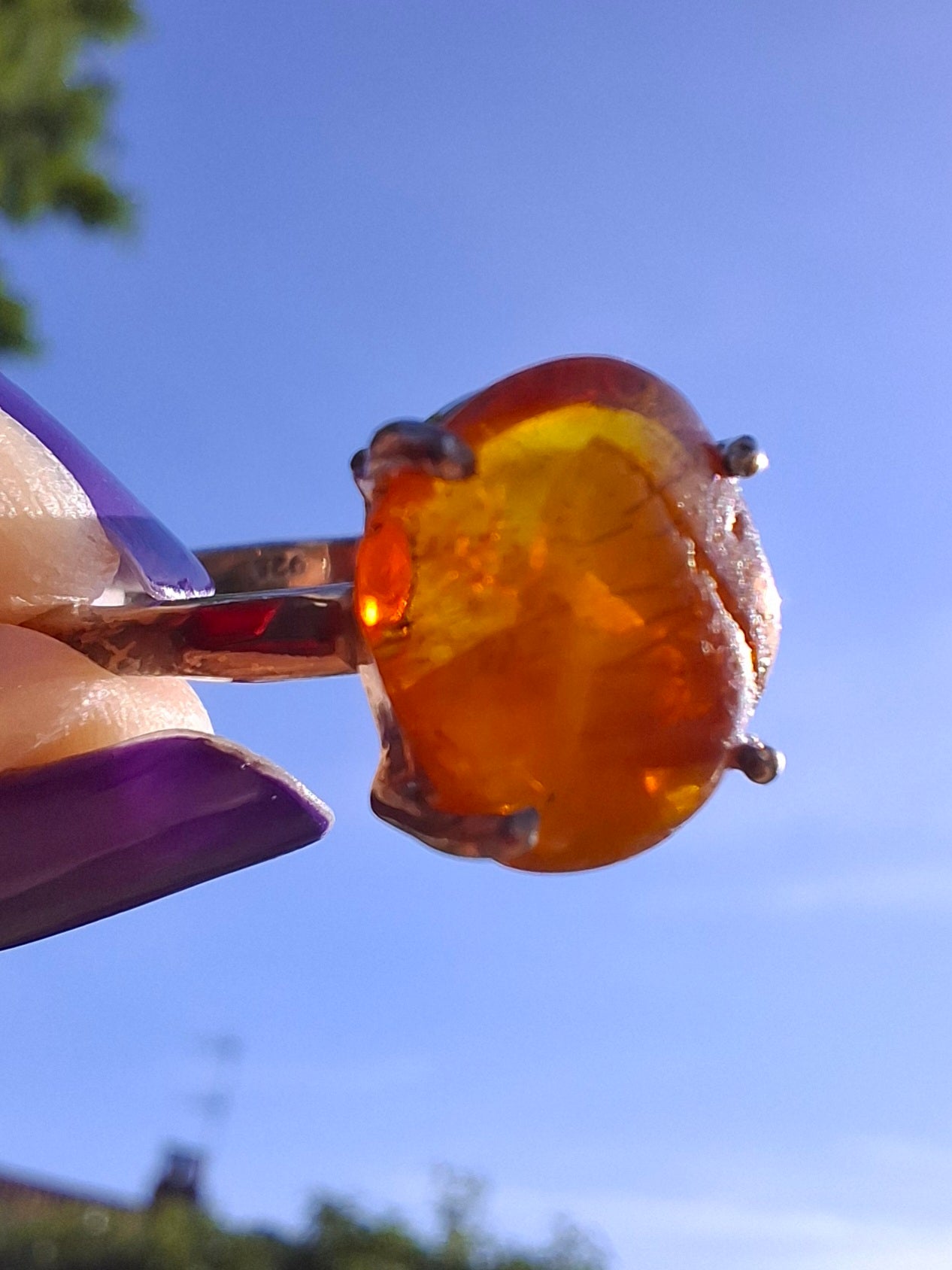 Baltic Amber Ring, size large X, 925 Silver, Fossil (Ref: AR35)