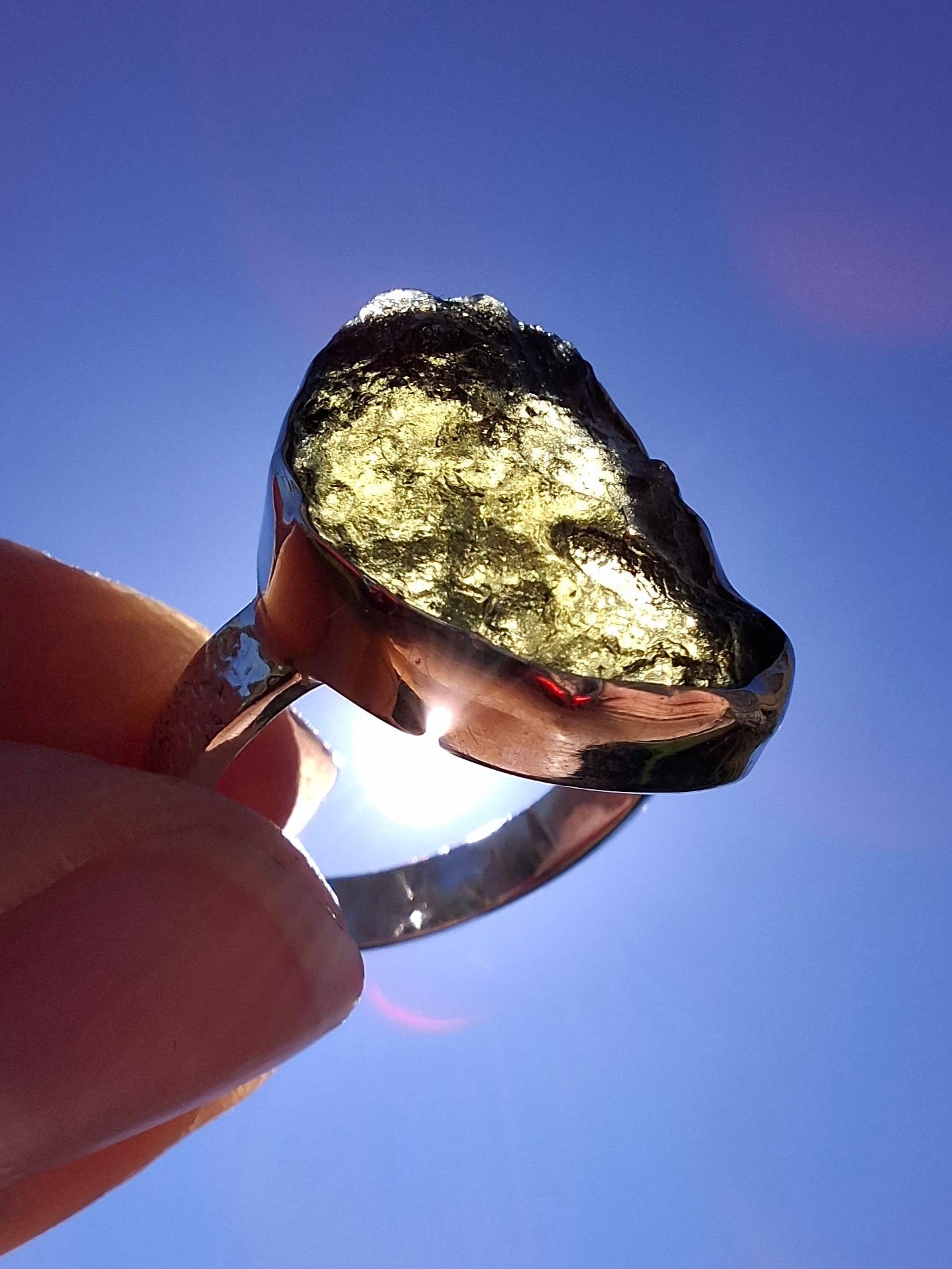 Moldavite Ring, size O, 925 Silver, Tektite (Ref: R311)