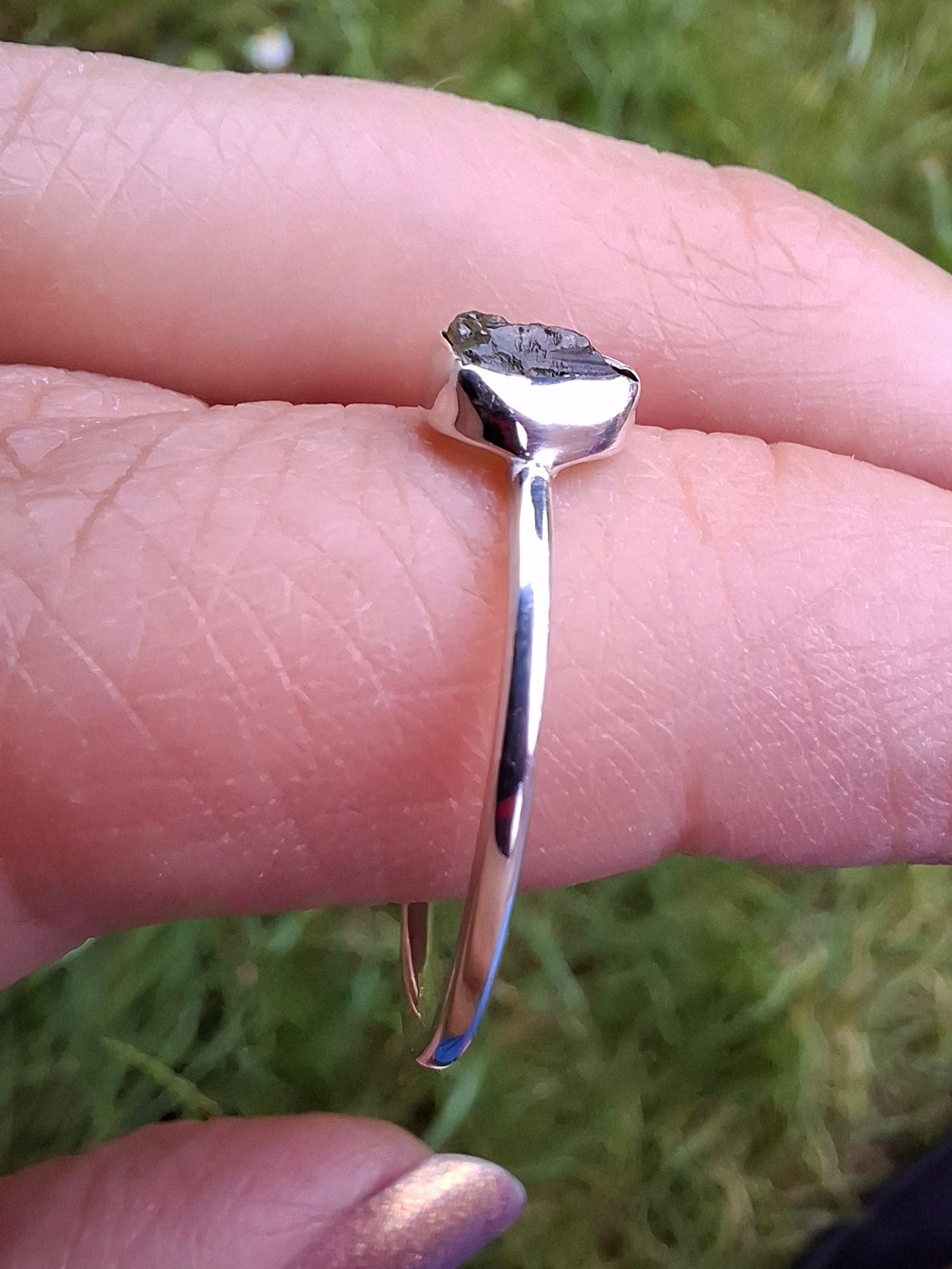 Moldavite Ring, size large R/small S, 925 Silver, Tektite (Ref: R54)