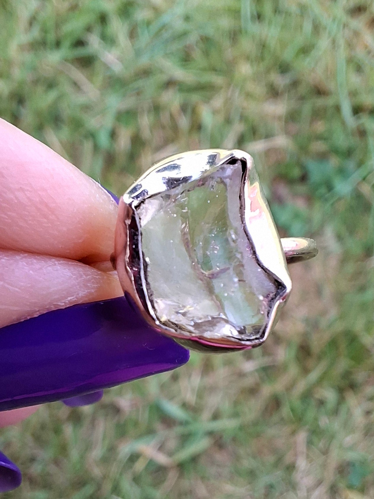 Libyan Desert Glass Ring, size large M, 925 Silver, Tektite (Ref: LR20)