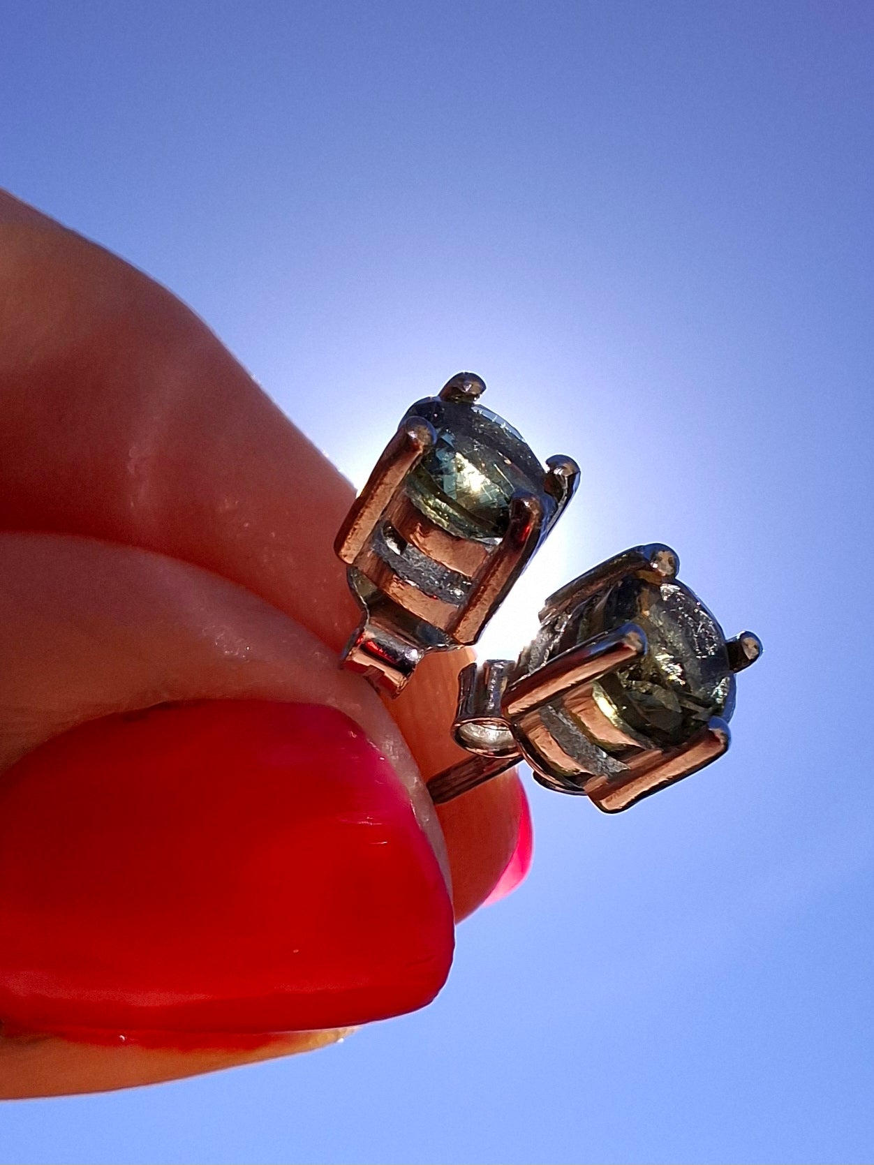 Moldavite (faceted) 5mm STUD EARRINGS, 925 Silver, Tektite (Ref: Pair50)