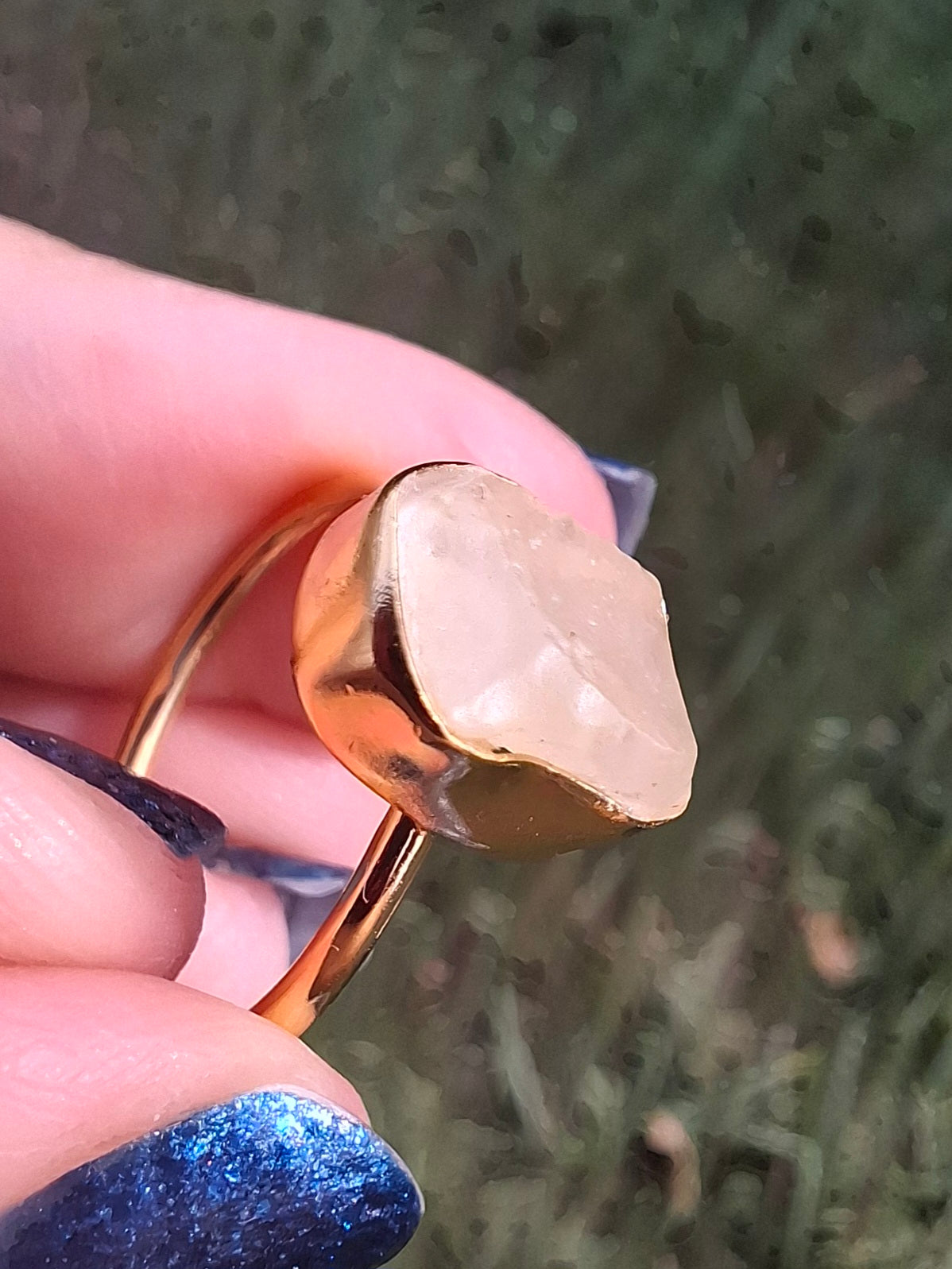 Libyan Desert Glass Ring, 14K GOLD Plated, size large Q, Tektite (Ref: LR80)
