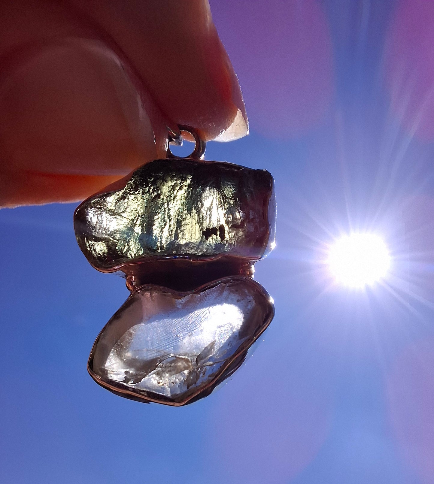 Moldavite & Libyan Desert Glass Pendant, 925 Silver, Tektite (Ref: MLP5)