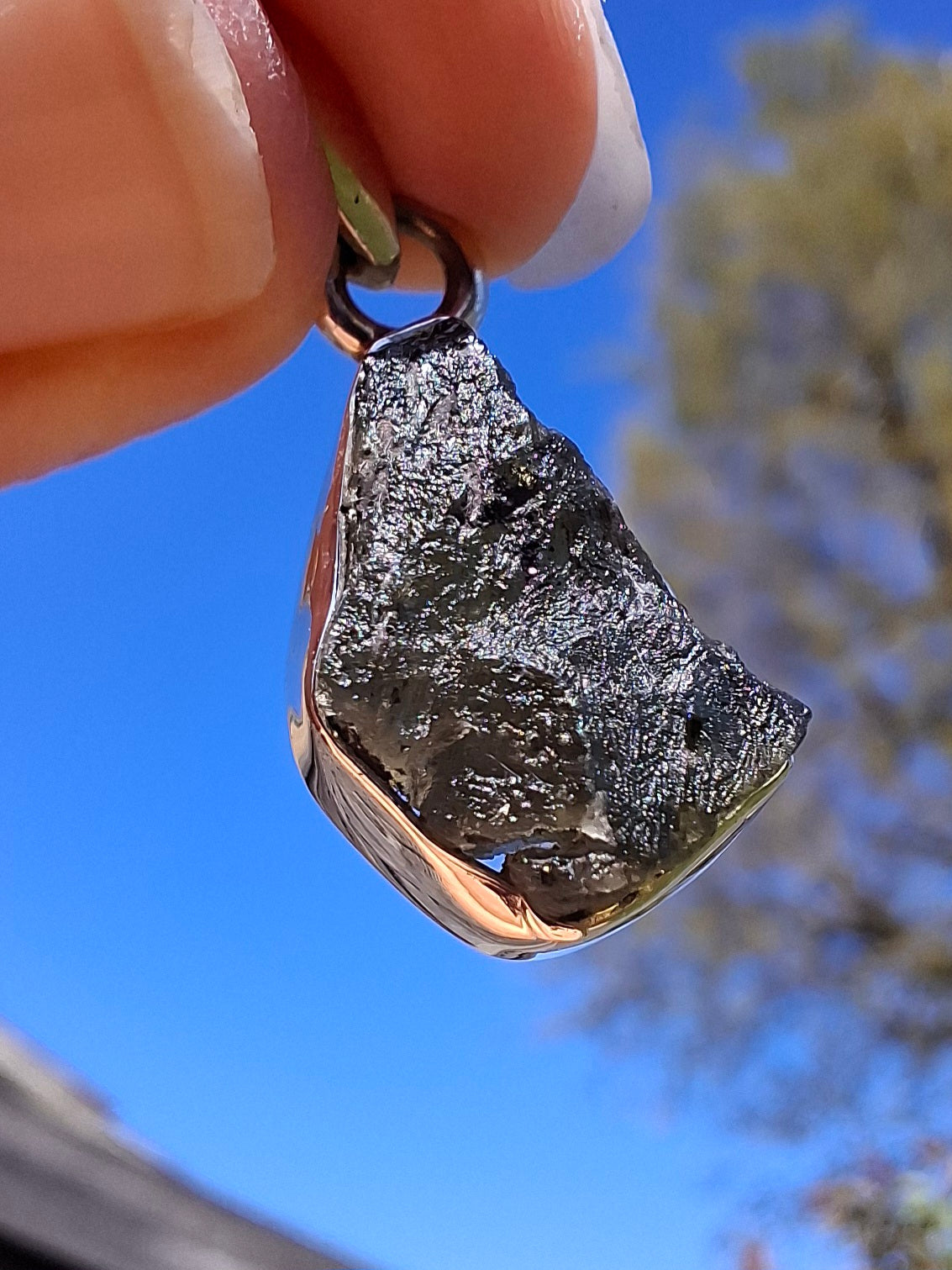 Moldavite Pendant, 925 Silver, Tektite (Ref: P7)