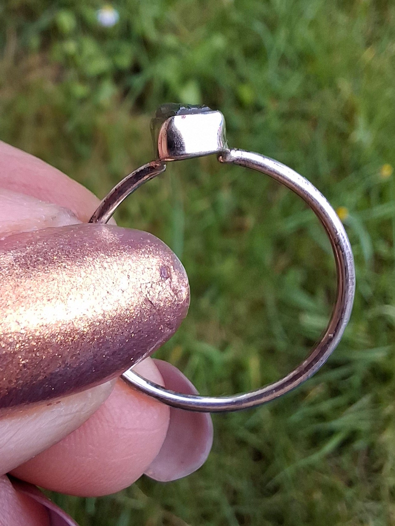 Moldavite Ring, size R, 925 Silver, Tektite (Ref: R64)