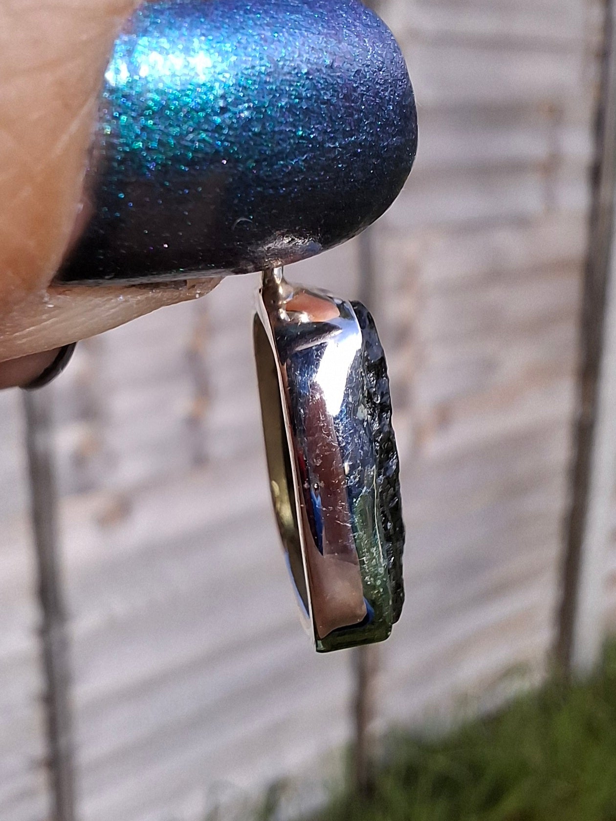 Moldavite Pendant, 925 Silver, Tektite (Ref: P9)