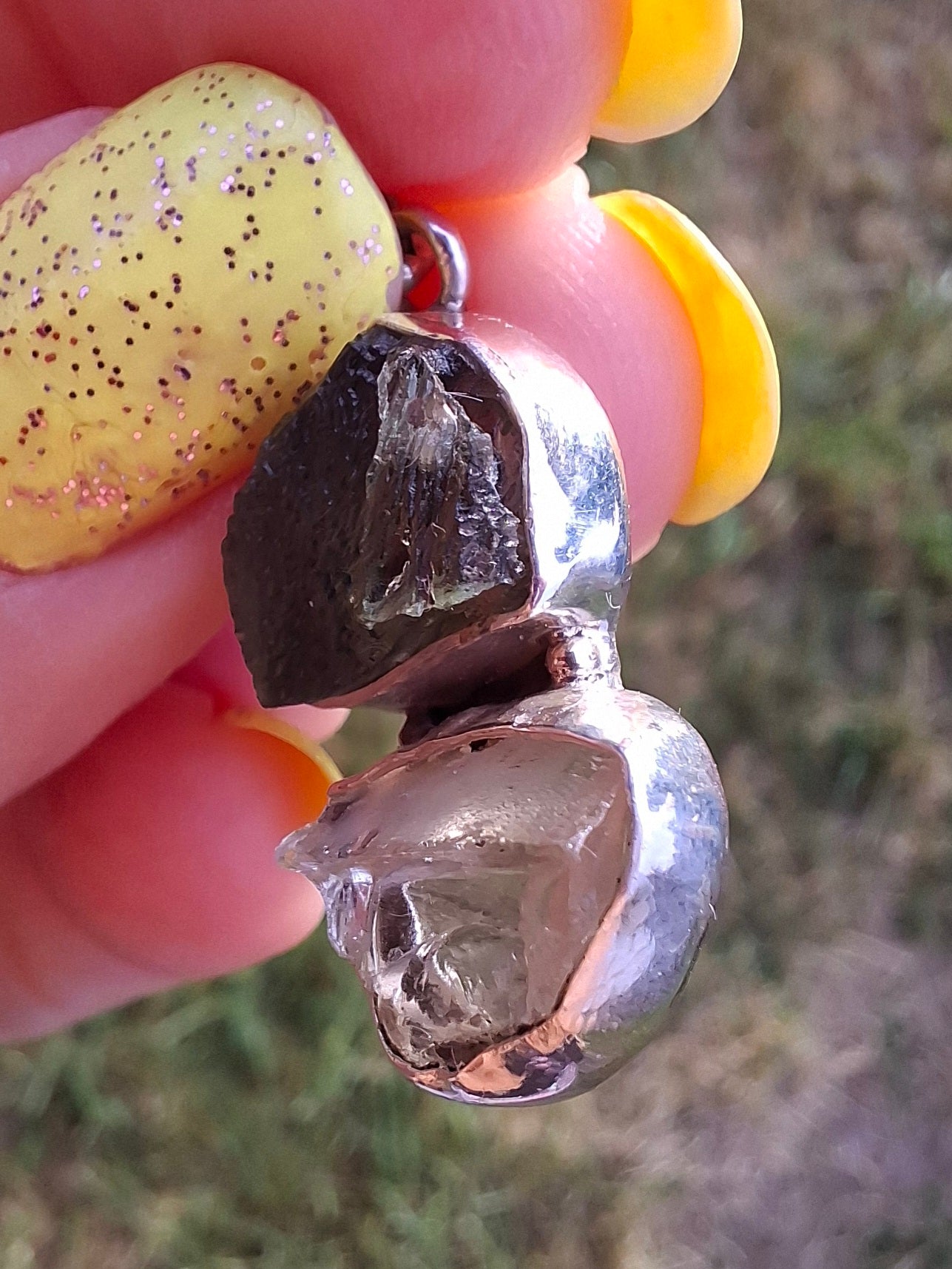 Moldavite & Libyan Desert Glass Pendant, 925 Silver, Tektite (Ref: MLP17)