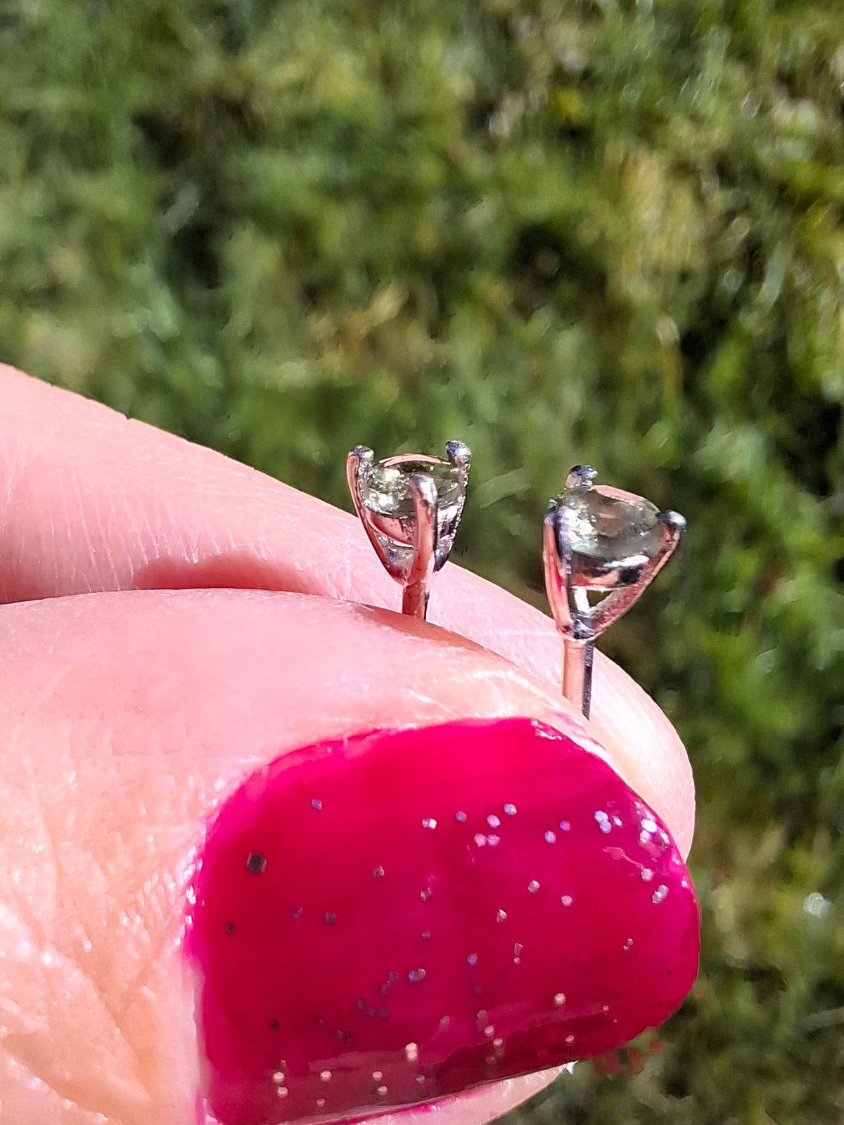 Moldavite (Faceted) 3mm Stud Earrings, 925 Silver (Ref: Pair59)