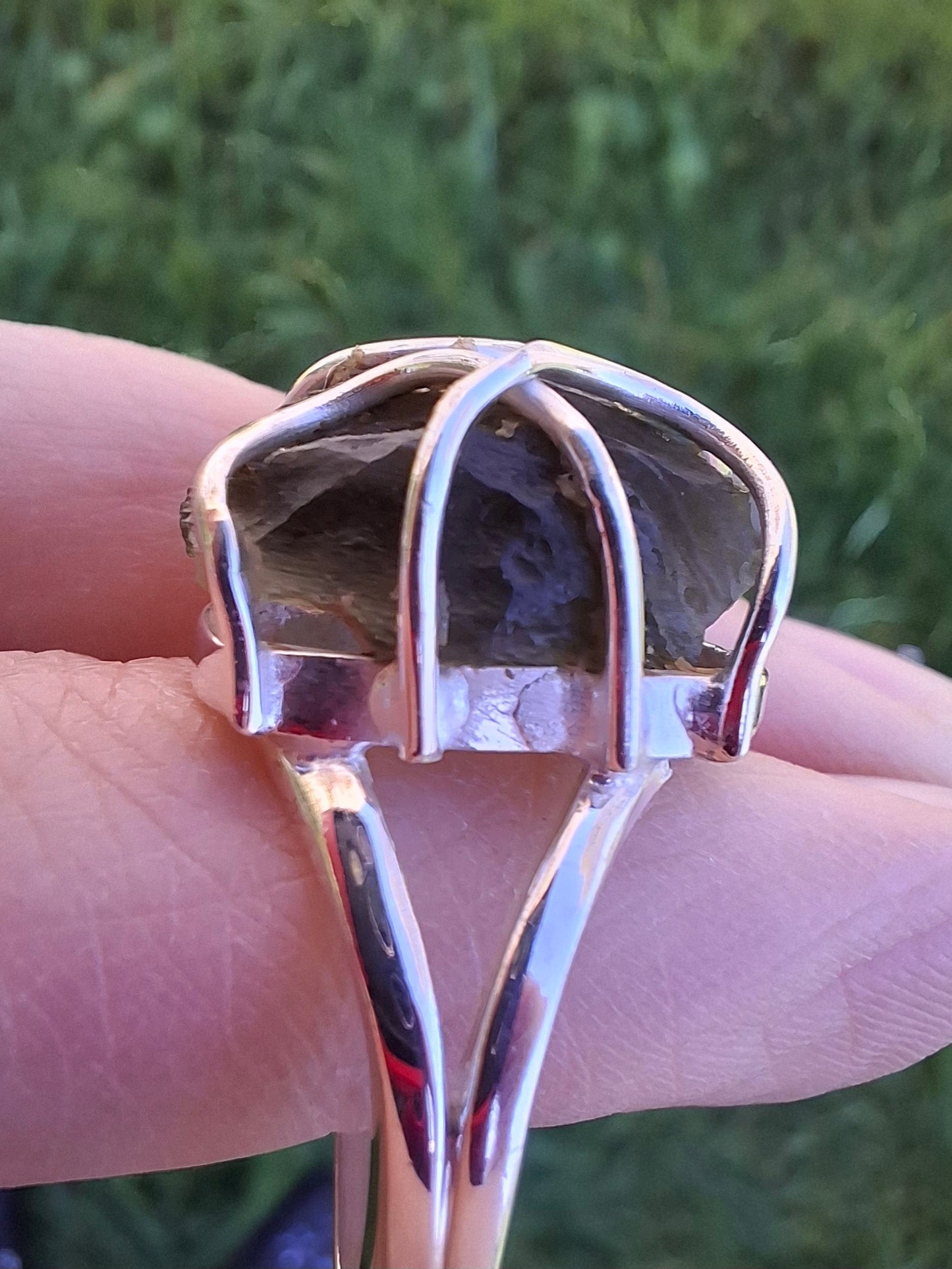 Moldavite Ring, size S, 925 Silver, Tektite (Ref: R12)