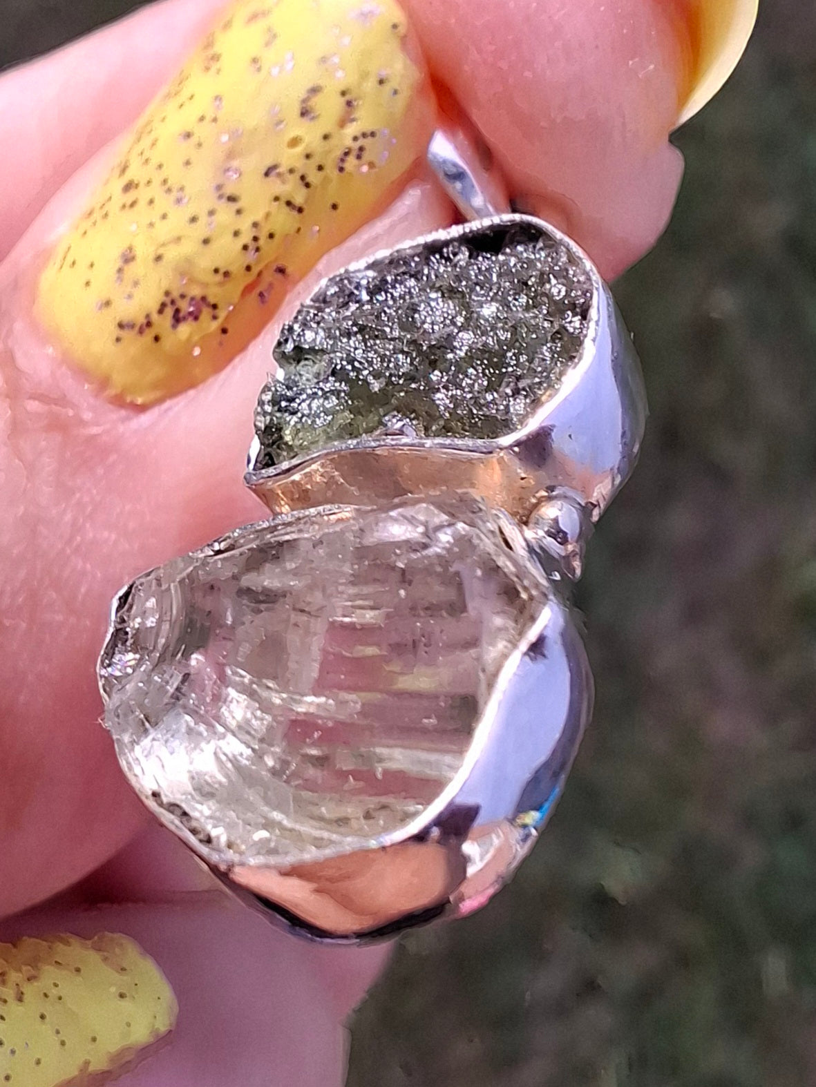 Moldavite & Libyan Desert Glass Pendant, 925 Silver, Tektite (Ref: MLP4)