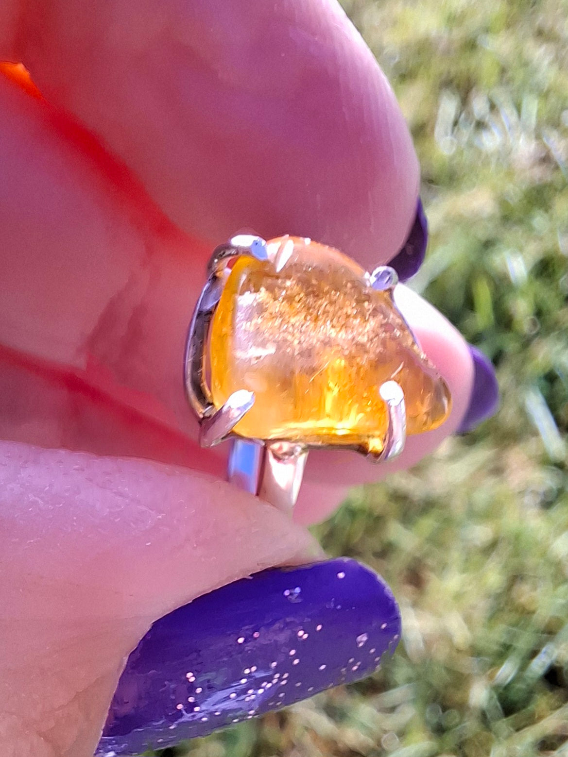 Baltic Amber Ring, size large M, 925 Silver, Fossil (Ref: AR6)