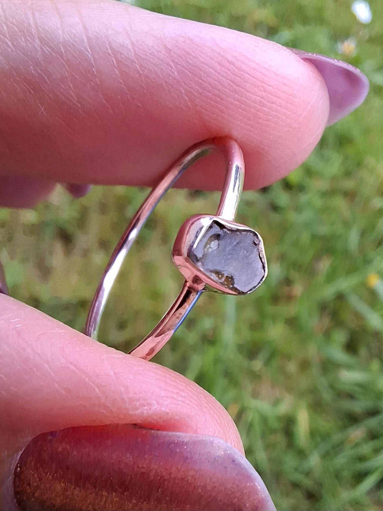 Moldavite Ring, size small R, 925 Silver, Tektite (Ref: R52)