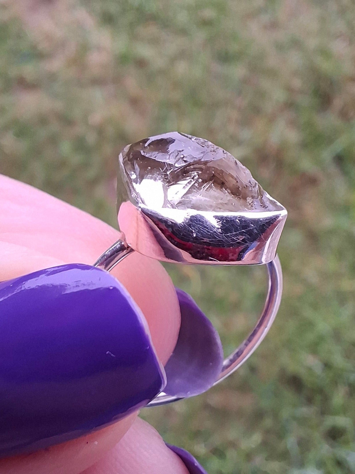 Libyan Desert Glass Ring, size large O, 925 Silver, Tektite (Ref: LR23)