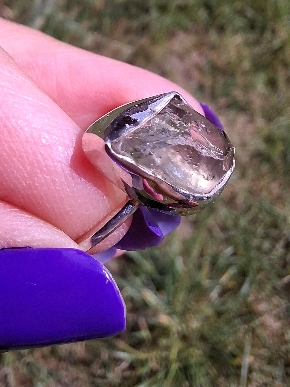 Libyan Desert Glass Ring, size large O, 925 Silver, Tektite (Ref: LR23)