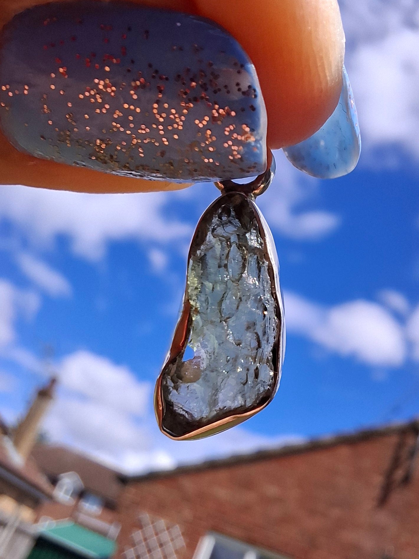 Moldavite Pendant, 925 Silver, Tektite (Ref: P94)