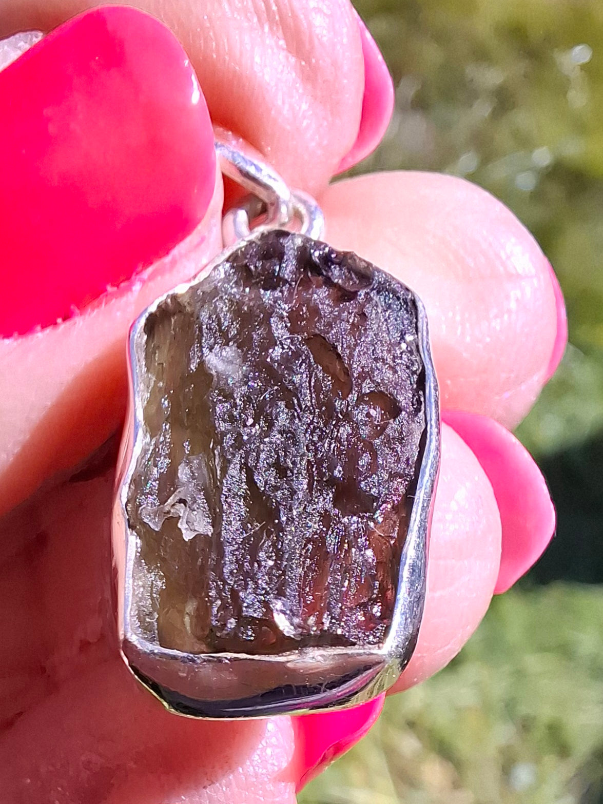 Moldavite Pendant, 925 Silver, Tektite (Ref: P442)