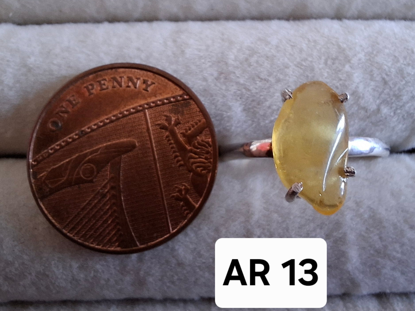 Baltic Amber Ring, size large Q, 925 Silver, Fossil (Ref: AR13)