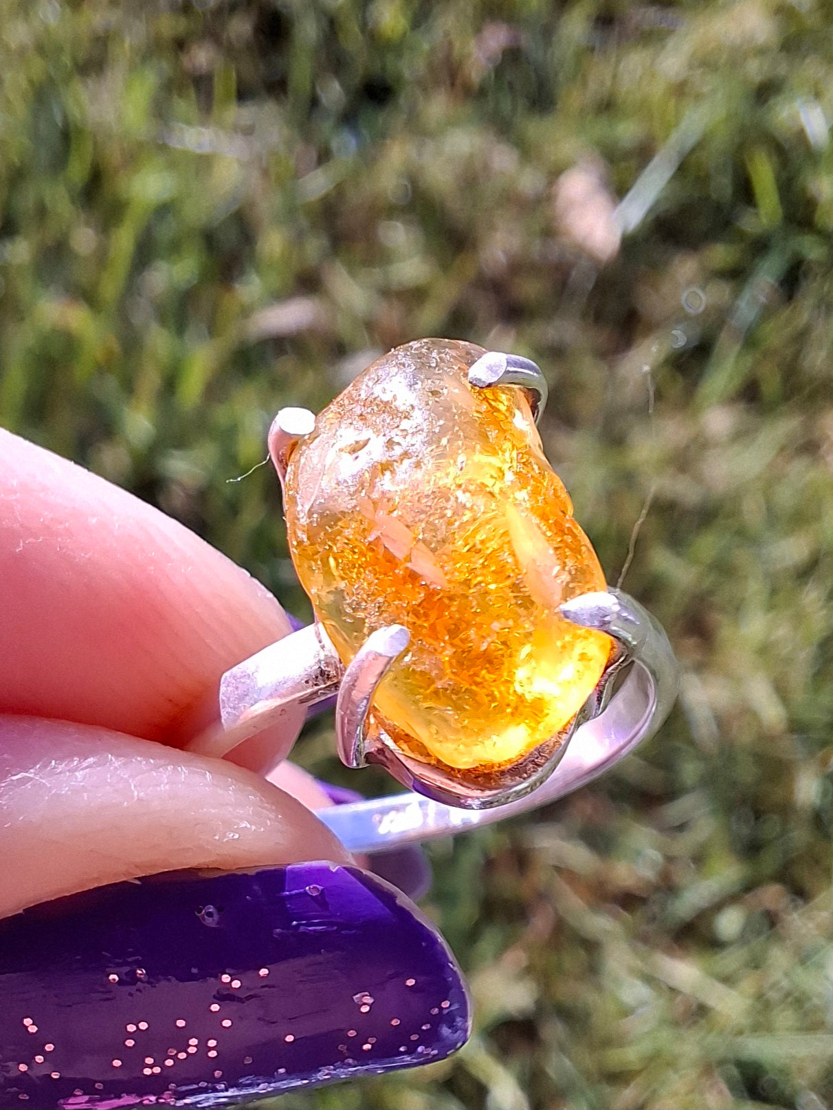 Baltic Amber Ring, size large L/small M, 925 Silver, Fossil (Ref: AR4)