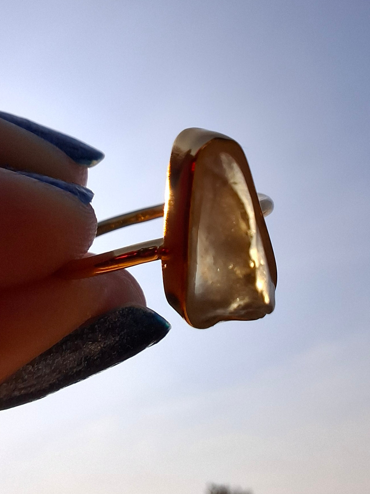 Libyan Desert Glass Ring, 14K GOLD Plated, size small O, Tektite (Ref: LR81)
