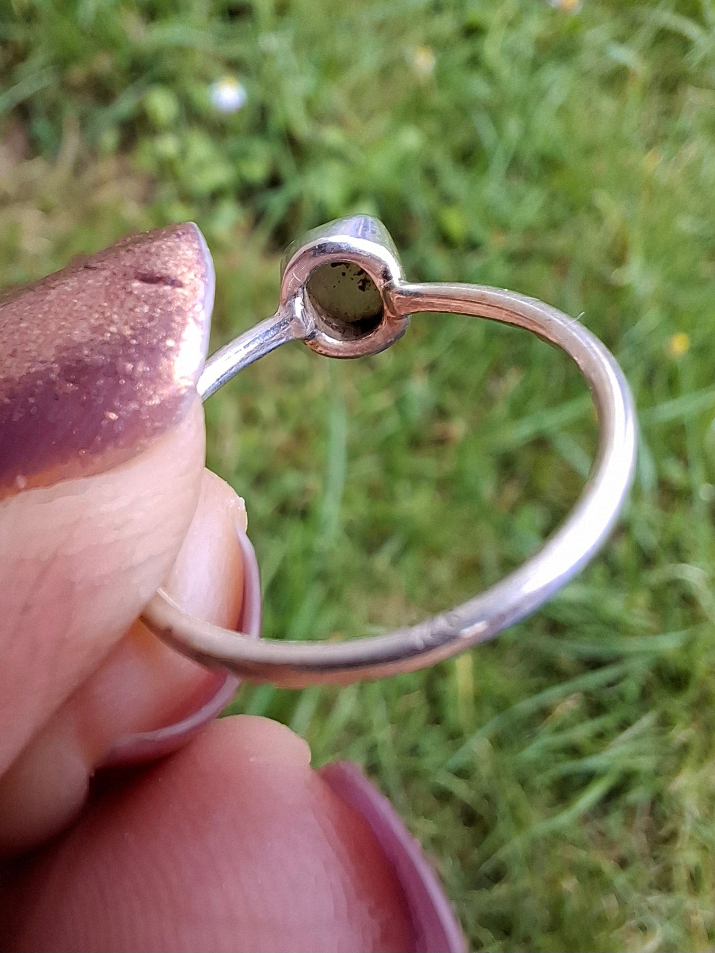 Moldavite Ring, size small L, 925 Silver, Tektite (Ref: R63)