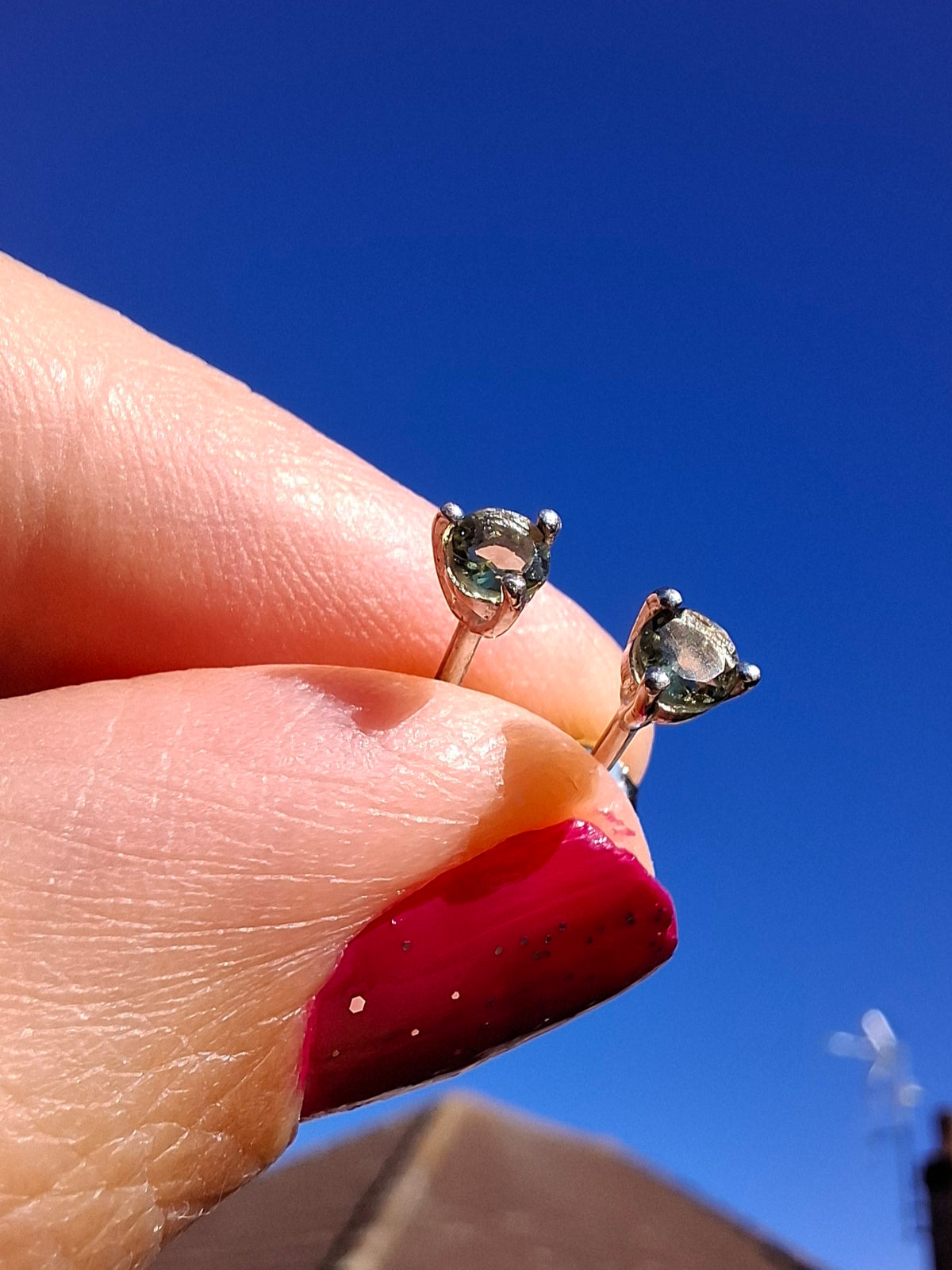 Moldavite (Faceted) 3mm Stud Earrings, 925 Silver (Ref: Pair59)