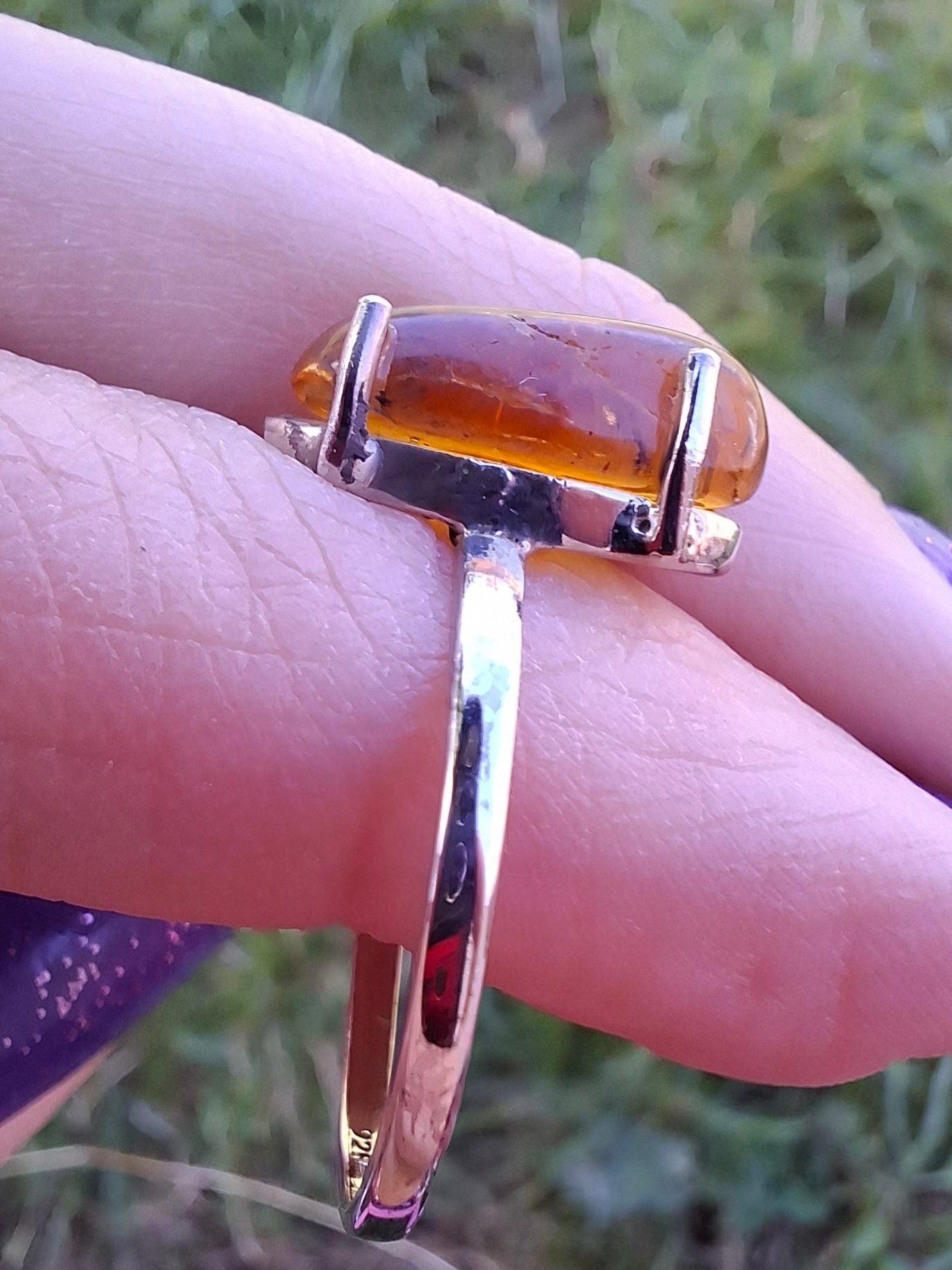 Baltic Amber Ring, size large V, 925 Silver, Fossil (Ref: AR25)