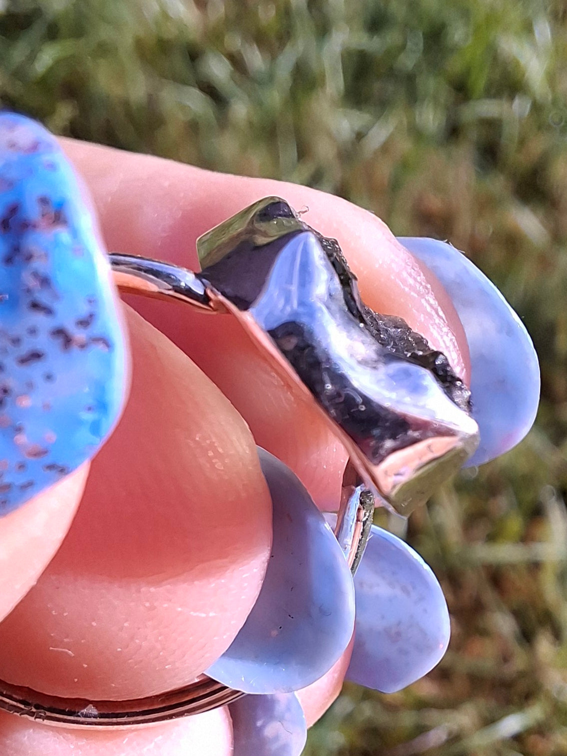 Moldavite Ring, size large N, 925 Silver, Tektite (Ref: R25)