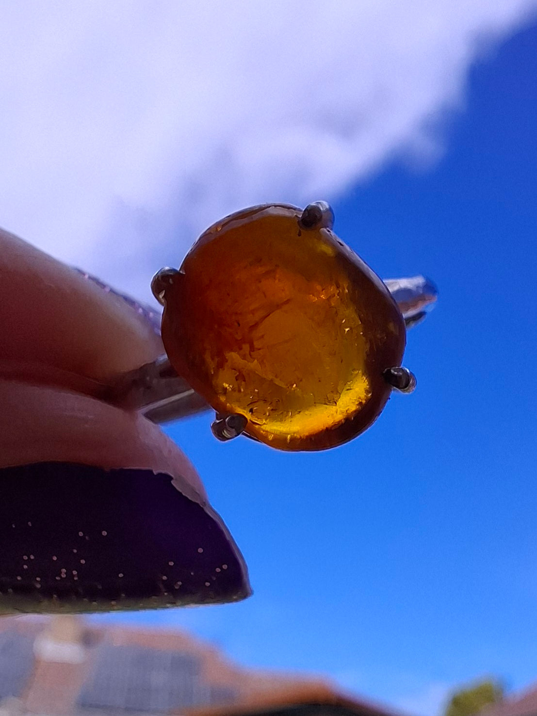 Baltic Amber Ring, size large X, 925 Silver, Fossil (Ref: AR35)