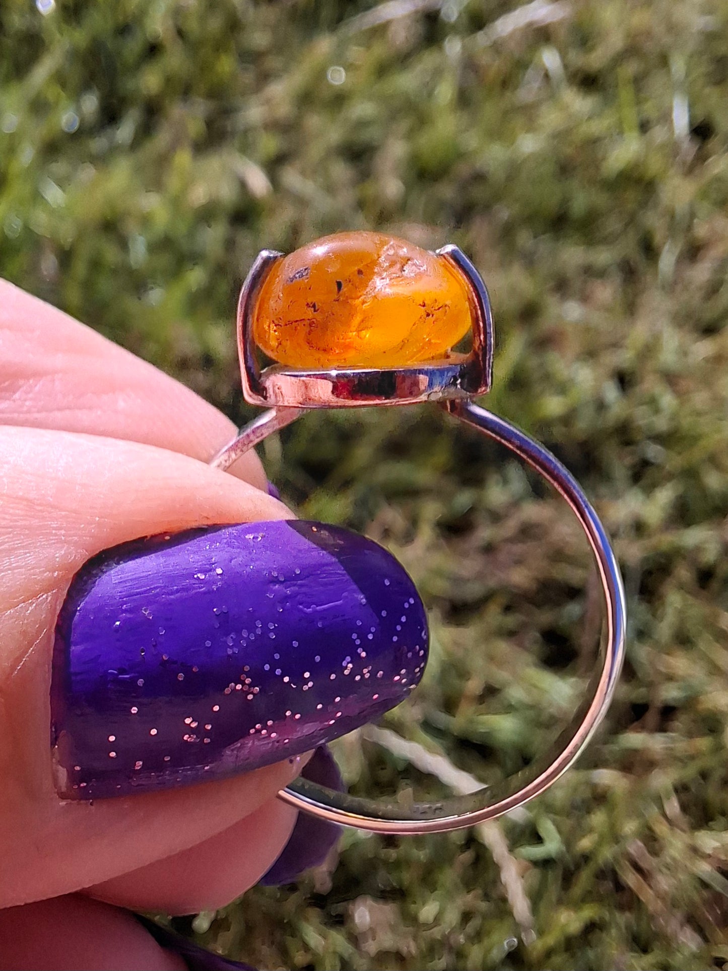 Baltic Amber Ring, size large Y, 925 Silver, Fossil (Ref: AR39)