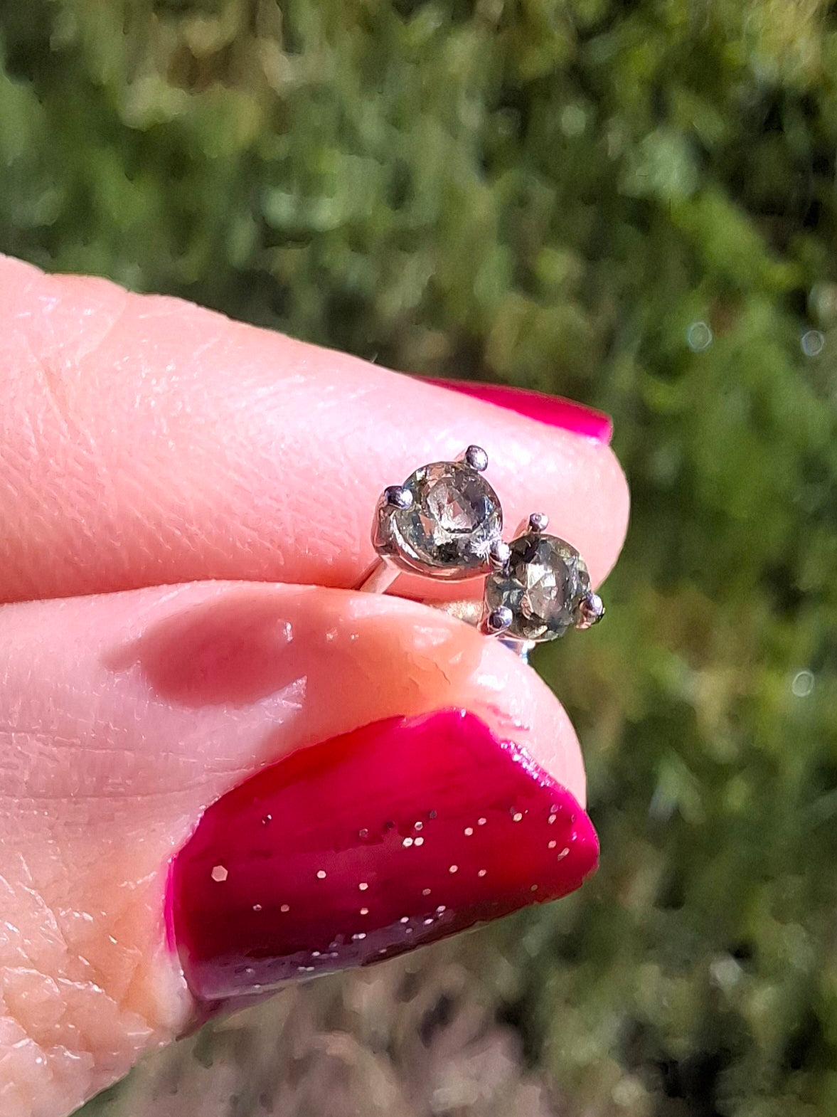 Moldavite (Faceted) 3mm STUD Earrings, 925 Silver (Ref: Pair 58)