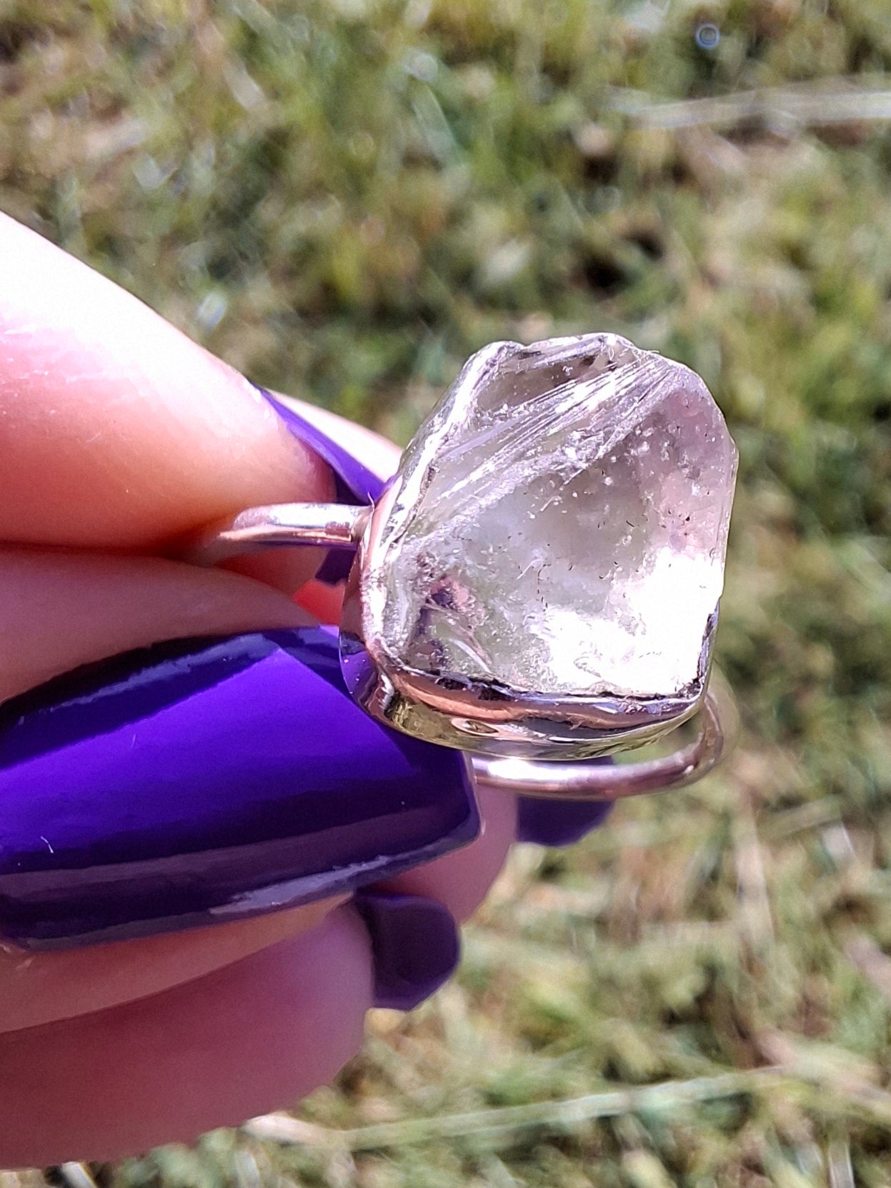 Libyan Desert Glass Ring, size small S, 925 Silver, Tektite (Ref: LR44)