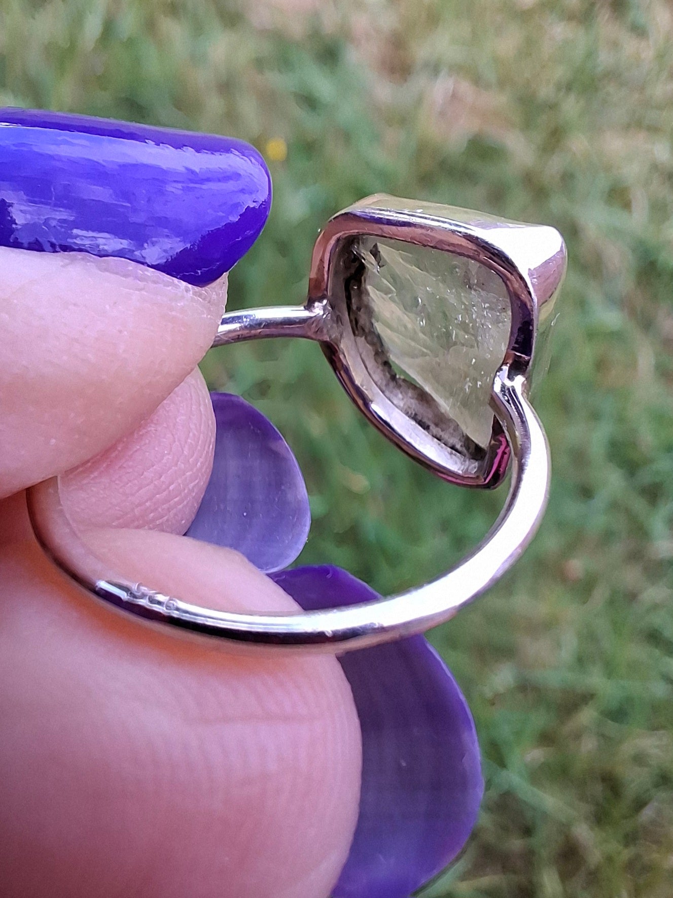 Libyan Desert Glass Ring, size small L, 925 Silver, Tektite (Ref: LR14)
