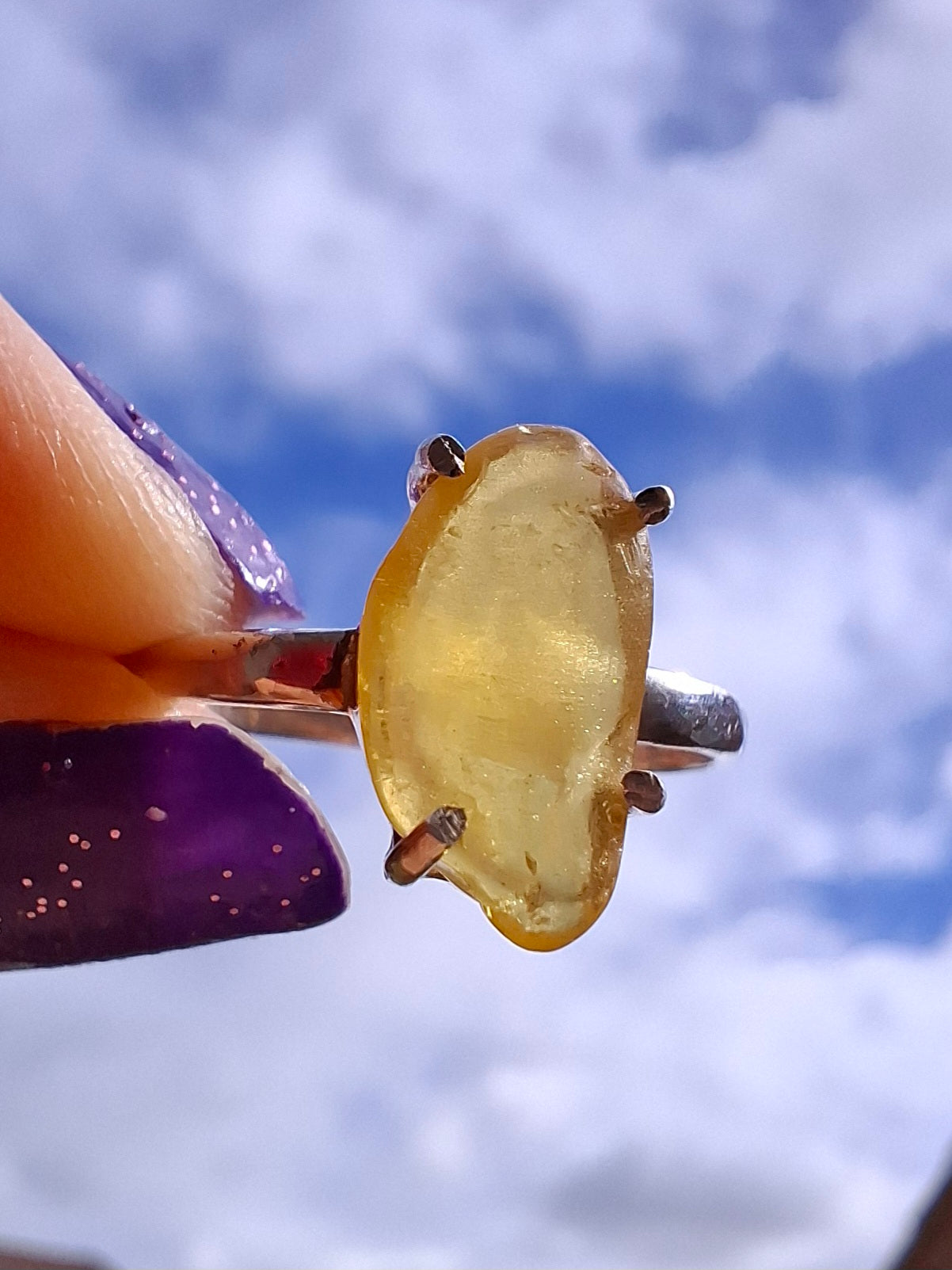 Baltic Amber Ring, size large Q, 925 Silver, Fossil (Ref: AR13)