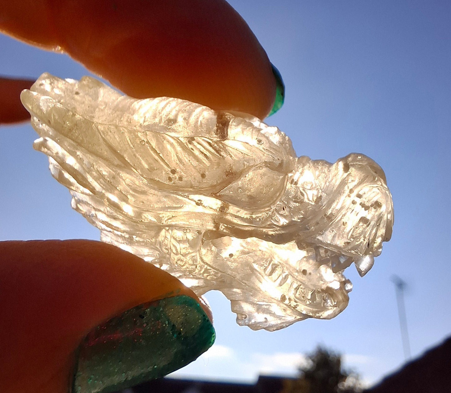 Libyan Desert Glass DRAGON HEAD carving, 9.66g, Tektite (Ref: Dragon 3)