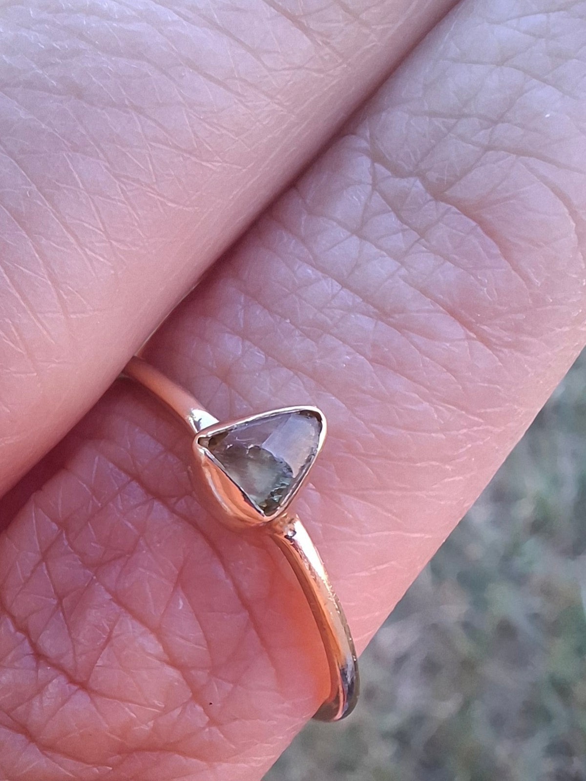 Moldavite Ring, 14K GOLD Plated, size large T, Tektite (Ref: R349)