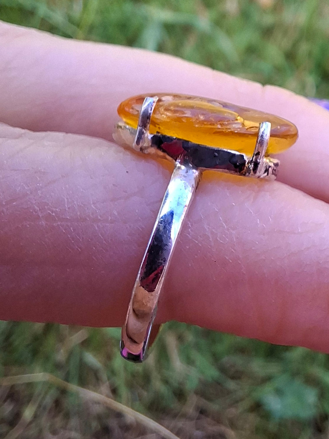 Baltic Amber Ring, size large J/small K, 925 Silver, Fossil (Ref: AR30)
