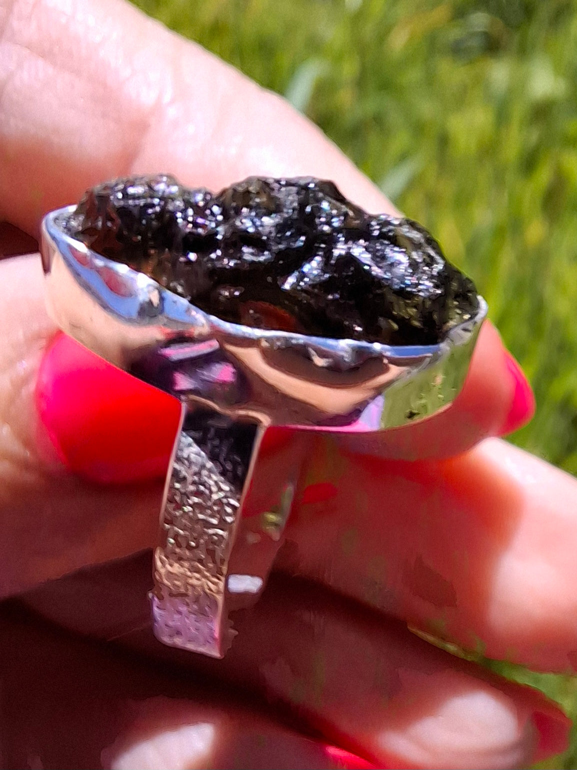 Moldavite Ring, size U, 925 Silver, Tektite (Ref: R325)