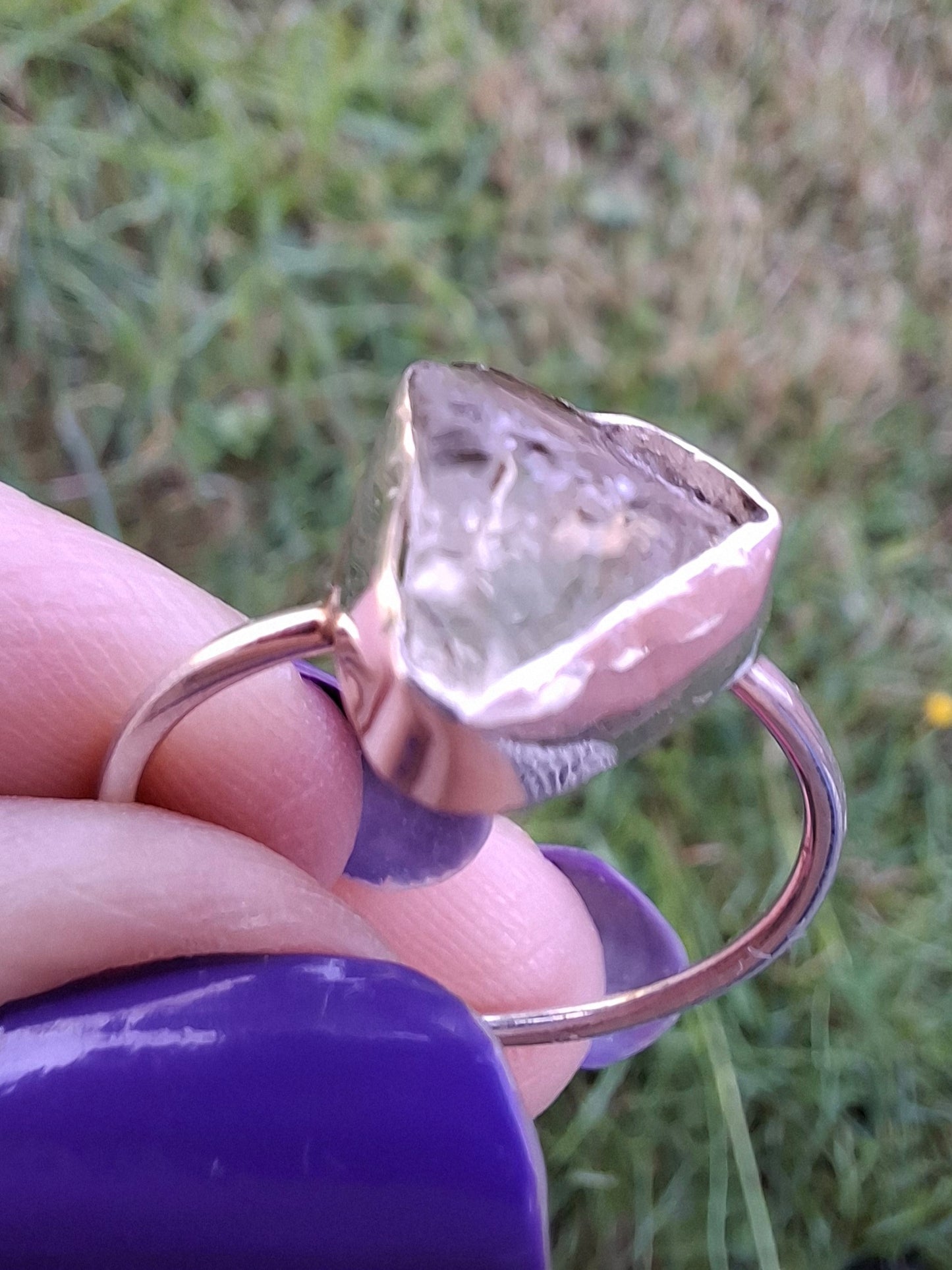 Libyan Desert Glass Ring, size large V, 925 Silver, Tektite (Ref: LR55)