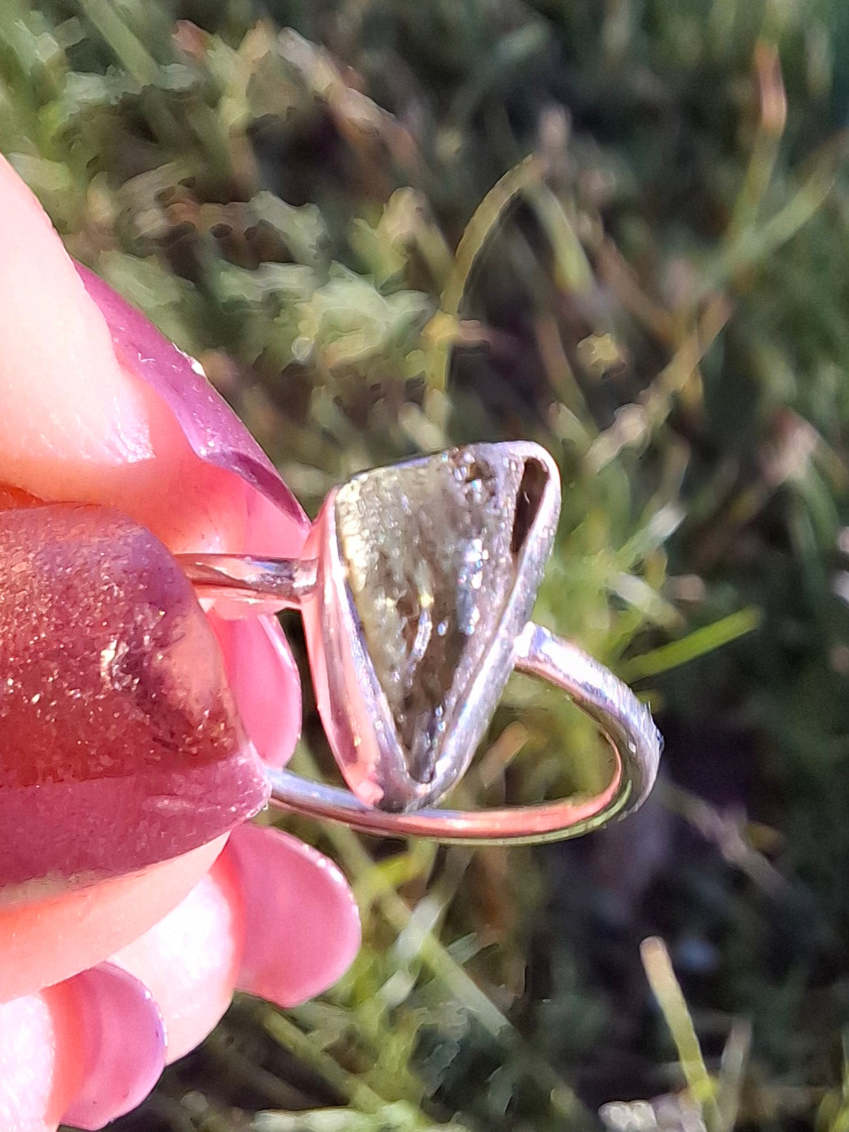 Moldavite Ring, size large K/small L, 925 Silver, Tektite (Ref: R57)
