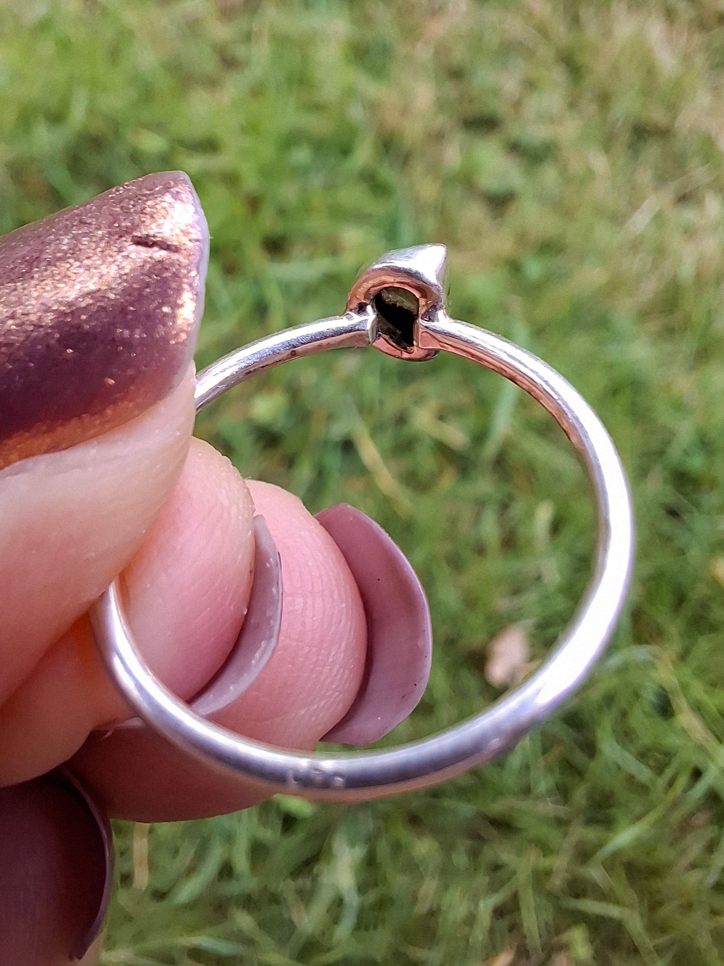 Moldavite Ring, size large M, 925 Silver, Tektite (Ref: R38)