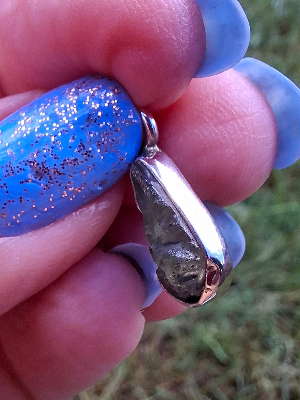 Moldavite Pendant, 925 Silver, Tektite (Ref: P73)