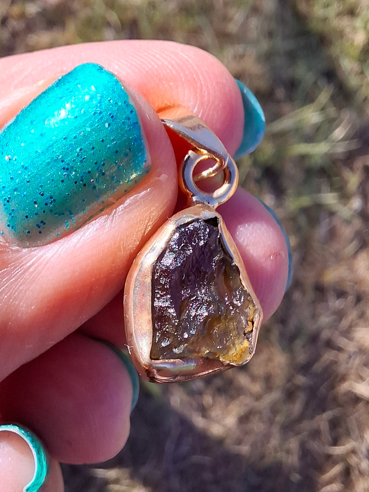Moldavite Pendant, 14K GOLD Plated, Tektite (Ref: P446)