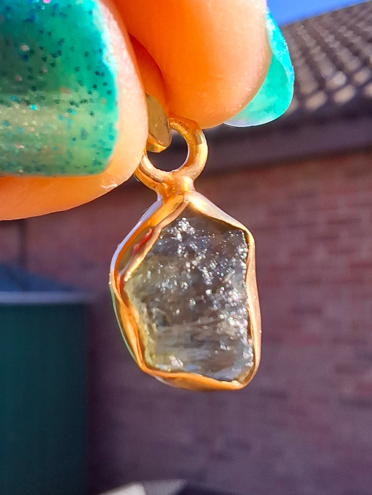 Moldavite Pendant, 14K GOLD Plated, Tektite (Ref: P447)